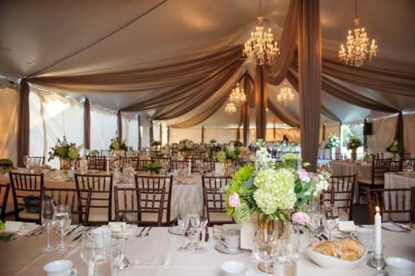 7-40' high-peak pole tent wedding interior