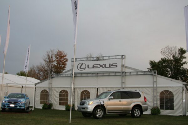 60’ Solar Tent Structure with a solid gable and French windows for a Lexus event.